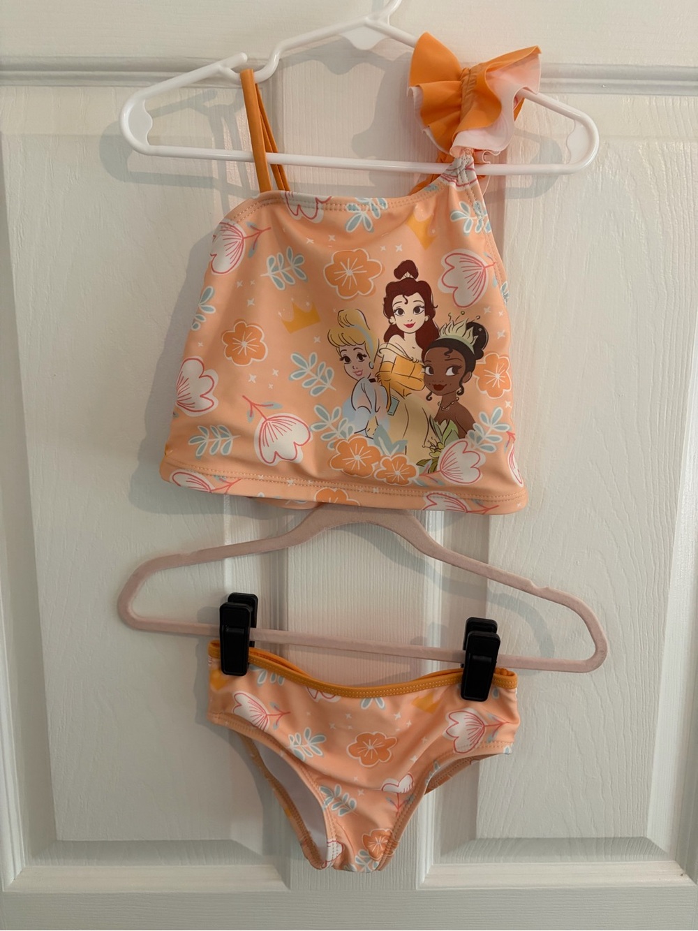 Disney Princess Orange 2 Piece Swimsuit With Ruffle Strap And Flor Detail - 3T